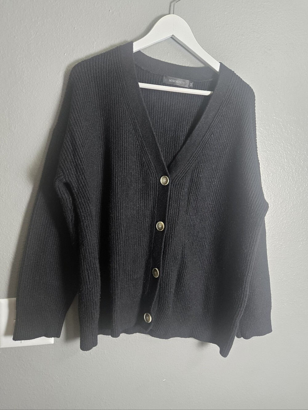 FALL SALE! Merokeety Oversized Black Knit Cardigan Size Medium